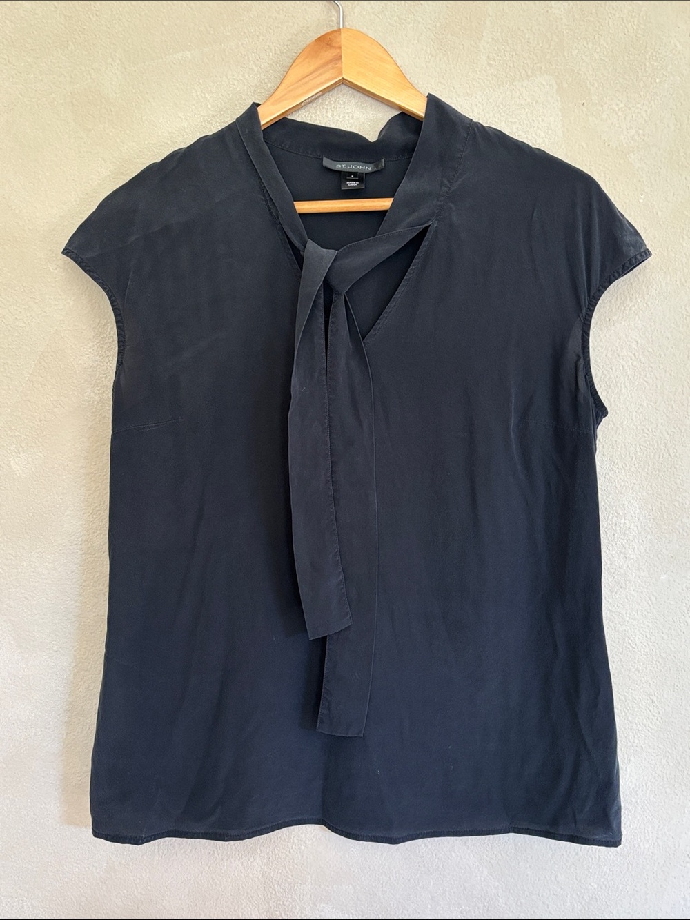 St. John silk solid black top